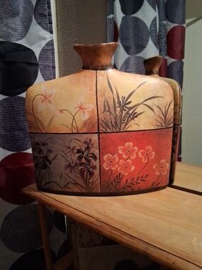 Floral Metal Vase in Warm Multi-Color-Large